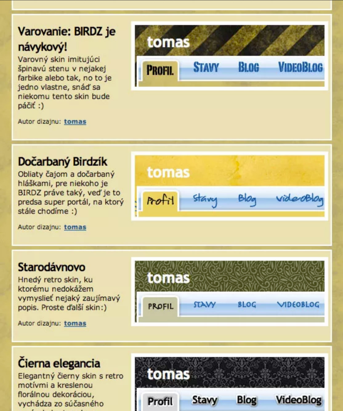 Starý dizajn skiny Webiek v roku 2008