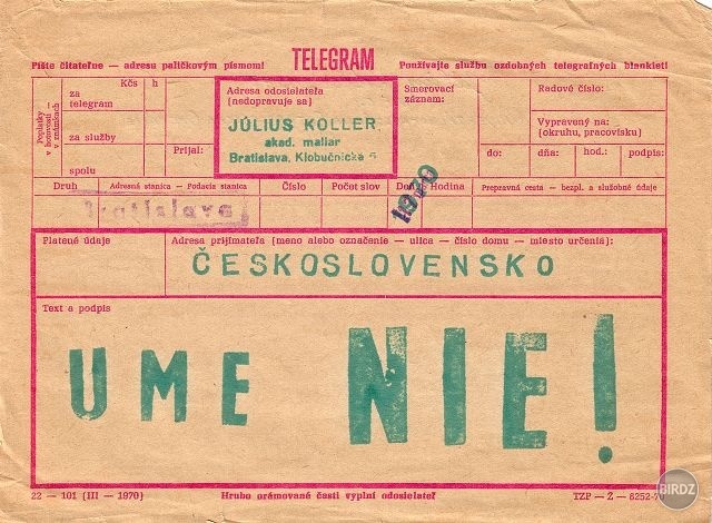 ume NIE! telegram  by Julius Koller 