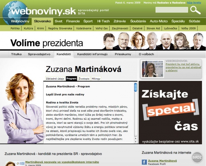 Jar 2009 - Voľby prezidenta na spravodajskom portály Webnoviny.sk - môj dizajn :)