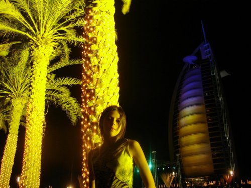 Palmová alej a v pozadí Burj Al Arab,no taky hotel na ktory moc ludi nema,jak ja:D:D