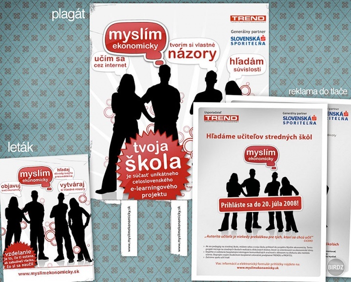 Plagáty, reklama do tlače k projektu MyslímEkomicky. www.myslimekonomicky.sk