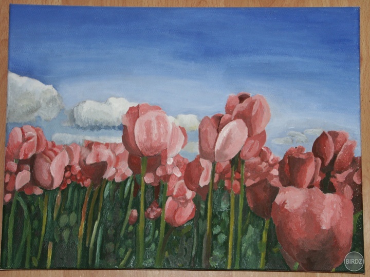 akrylové farby na plátno, tulipány :) 