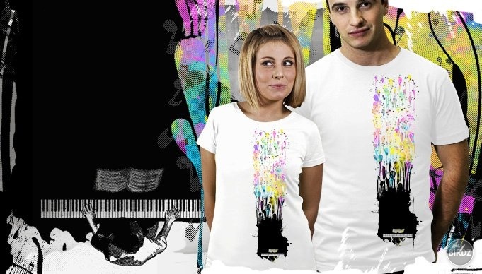 Kopec farebnej muziky na skvelom tričku My piano. Vytvorené Sebastianom Govinom, argentínskym umlecom tvoriacim pod prezývkou sebasebi. http://www.loviu.com
