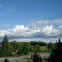 Takýto mám výhľad z okna, niekedy sú na oblohe aj pekné oblaky :)