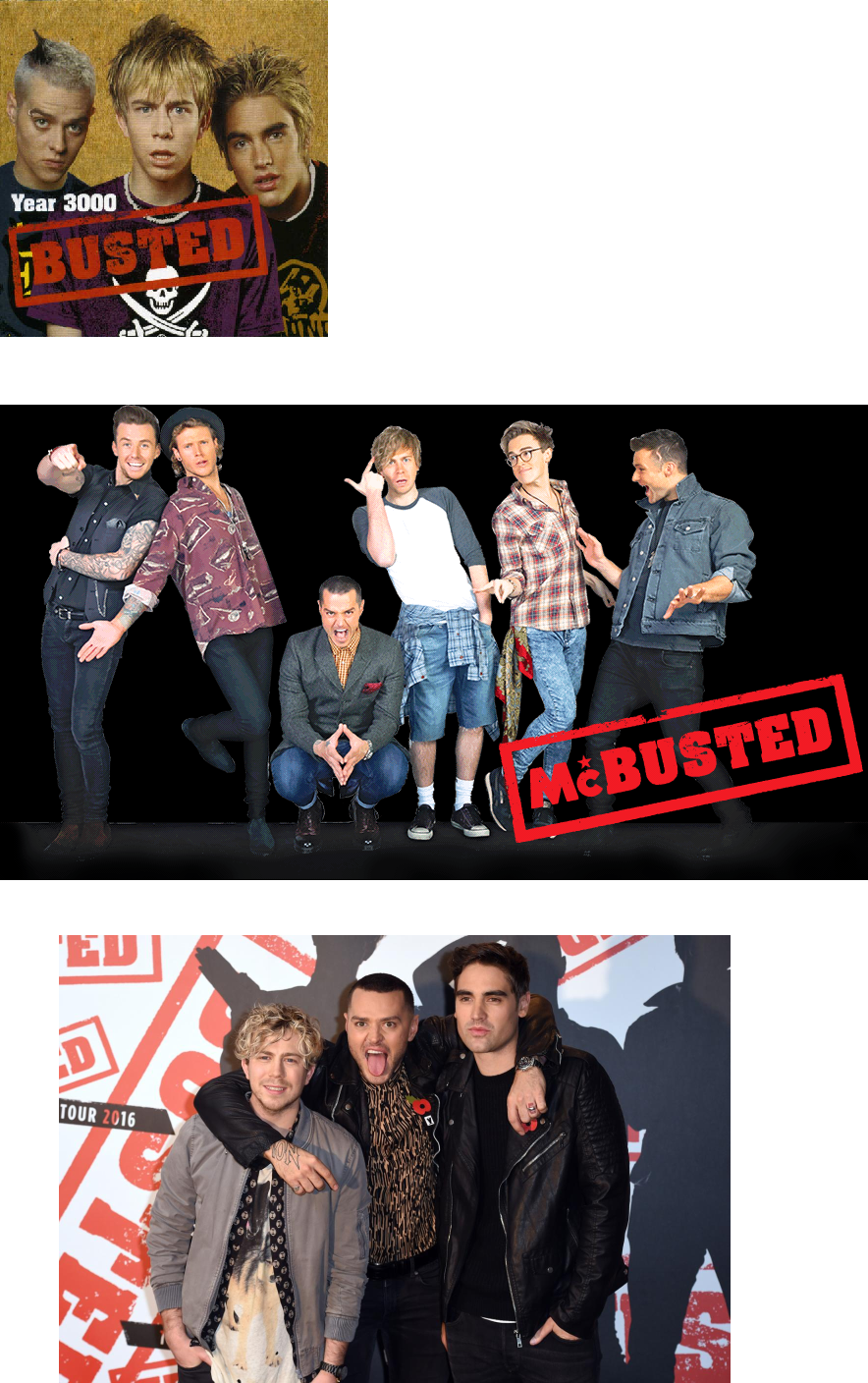 Busted (2002-2006) (Charlie formed Fightstar)  -> McBusted (2014-2015) (without charlie) -> Busted reunion (2015-) HELL YEAH