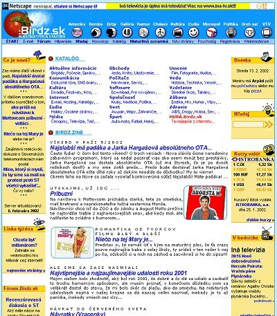 História BIRDZu - prvý dizajn Birdz.sk (2001)