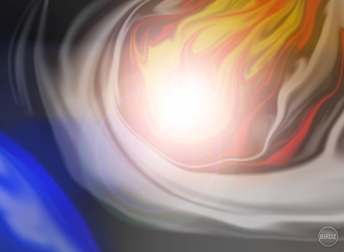 Asteroid letiaci k planéte 2 - vchádza do atmosféry...
(Moja kresba)