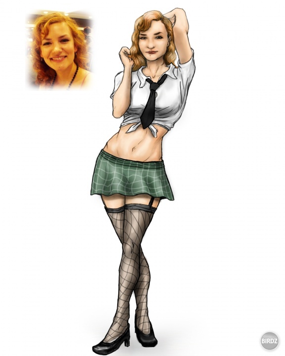Pinup obrázok mladej americkej lektorky v schoolgirl outfite. Platforma: Adobe Photoshop CS5, Wacom Bamboo Pen grafický tablet.
