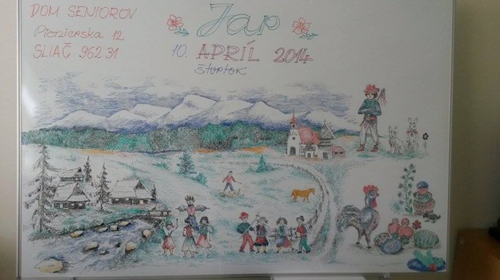 Toto nakreslil v dome seniorov Sliač na multi tabuľu jeden pacient fixkami. Krásne :) 