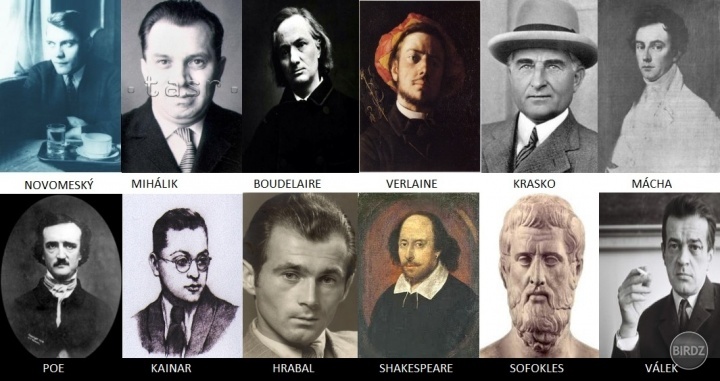 Laco Novomeský, Vojtech Mihálik, Boudelaire, Verlaine, Ivan Krasko, Karel Hynek Mácha, Poe, Kainar, Hrabal, Shakespeare, Sofokles, Miro Válek