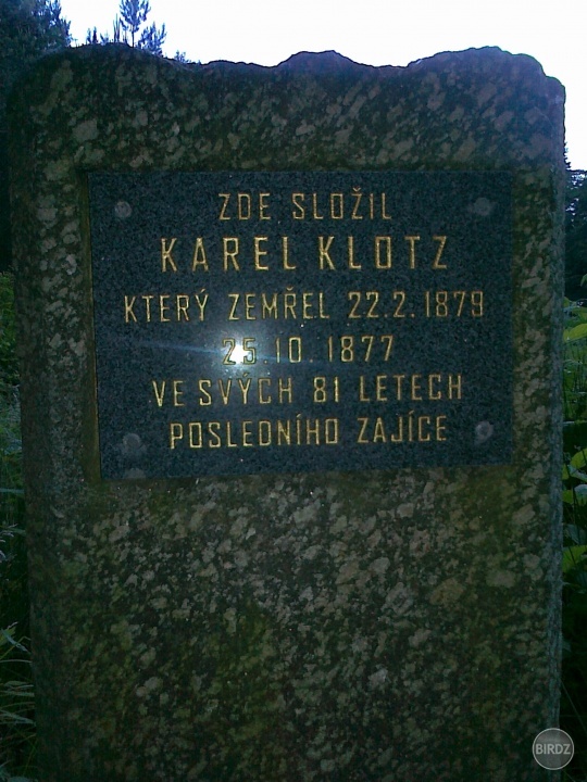 pamätné miesto na ktorom Karel Klotz skolil svojho posledného zajaca