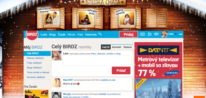 birdzo neprehanas? nachvilu vypnem adblock ci je uz menej reklam a toto.. + este vyskakovaciu reklamu som tam mala.