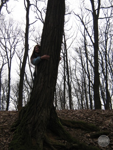 Ver ukázala svoju hippies stránku a naberá silu od obrovského stromu ... alebo jej bolo len v tej kose zima ?