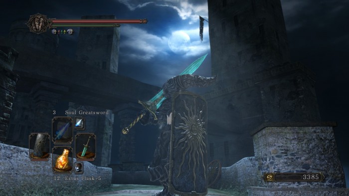 Dark Souls 2 - moonlight greatsword +5, smelter demon armor set +5 all, - tower shield +10, staff of wisdom +5

...build hotový. Let us kick some boss ass.