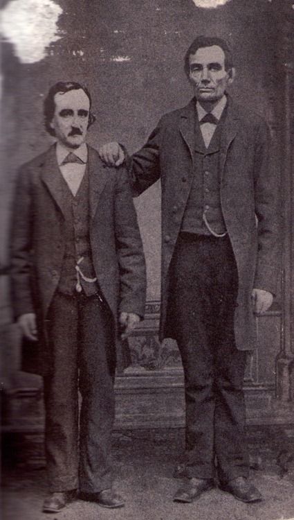 Edgar Allan Poe poses with Abraham Lincoln in Mathew Brady’s Washington, D.C. studio- February 4th, 1849