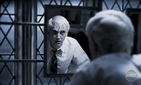 Táto fotka je nádherná, ľúbi sa mi, keď plače pri zrkadle, fňuk :´( Smutné to časti, vždy sa rozplačem, a tá krava Bellatrix, Awŕŕ!!!