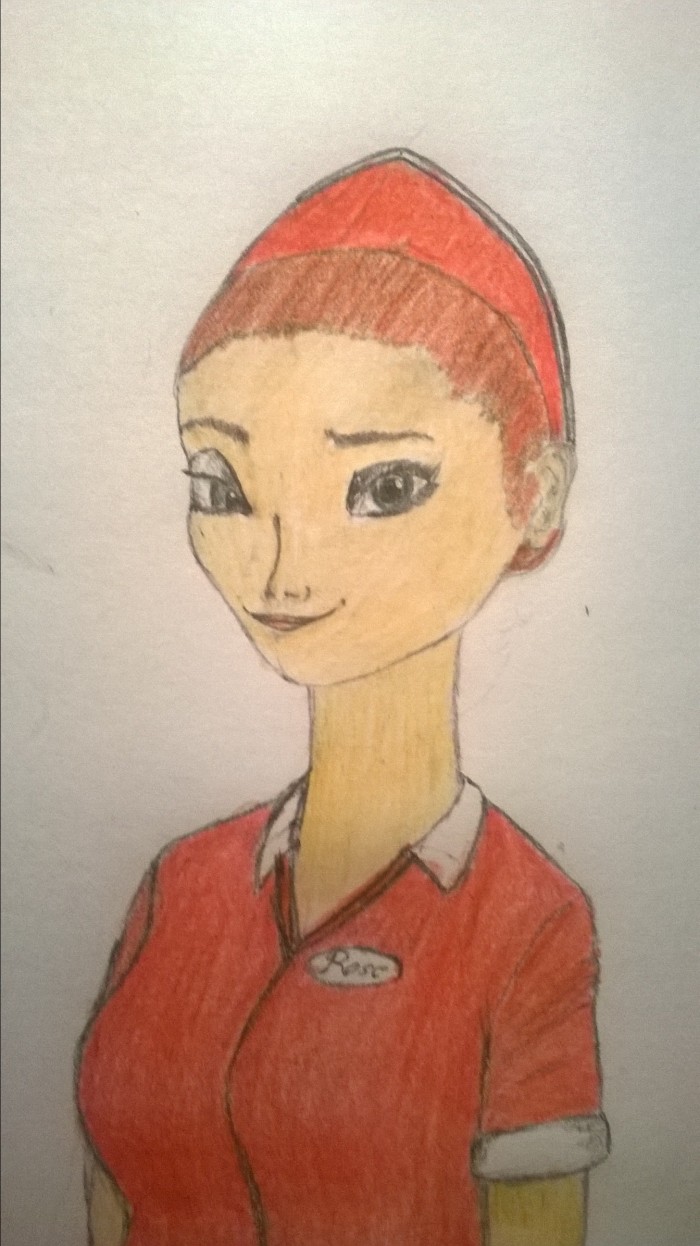 Rose Marigold nakreslená v štýle Disney princezien. Rose je origiál z hry 