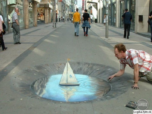 Neviem či už mal niekto neaké foto tohto geniálneho maliara :D 
Nemohla som si pomocť strášne sa mi lúbia jeho 3D malby na dlážky ulíc =)))))))