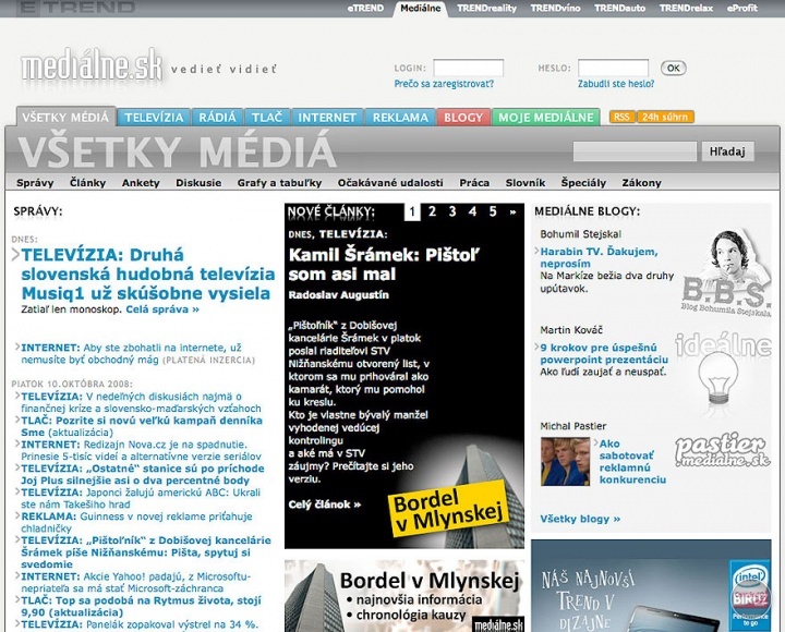 2006 - Druhý dizajn portálu Mediálne.sk. Možno to ani neviete, ale okrem BIRDZu som založil aj portál Mediálne.sk. S kamarátom Radom Augustínom sme založili v roku 2004 tento portál, ktorý o dva roky na to kúpilo vydavateľstvo TREND Holding. Do augusta 20