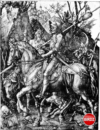 Rytier, Smrť a Diabol - Albrecht Dürer (1513) Jeden z mojich najobľúbenejších obrazov (teda rytín). Divili by ste sa aký je originál malý :)