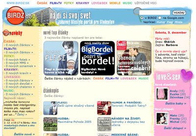 História BIRDZu - piaty dizajn Birdz.sk (31. december 2004 - 4. december 2005) - posledný klasický dizajn BIRDZu-magazínu, po ňom prišiel komunitný portal s Webkami, Blogmi, Fórami, Fotoalbumany...