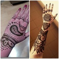 Len tak pre porovnanie- moja prvá práca a a napravo zatiaľ posledná. :-) 
https://www.facebook.com/HennaQueenTattoo/?view_public_for=258662124475322