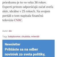 Tak od 25ky si mám šetriť na dôchodok podľa expertov. Tak to aby som si odložil tých 7 centov čo som našiel pod tlačiarňou.