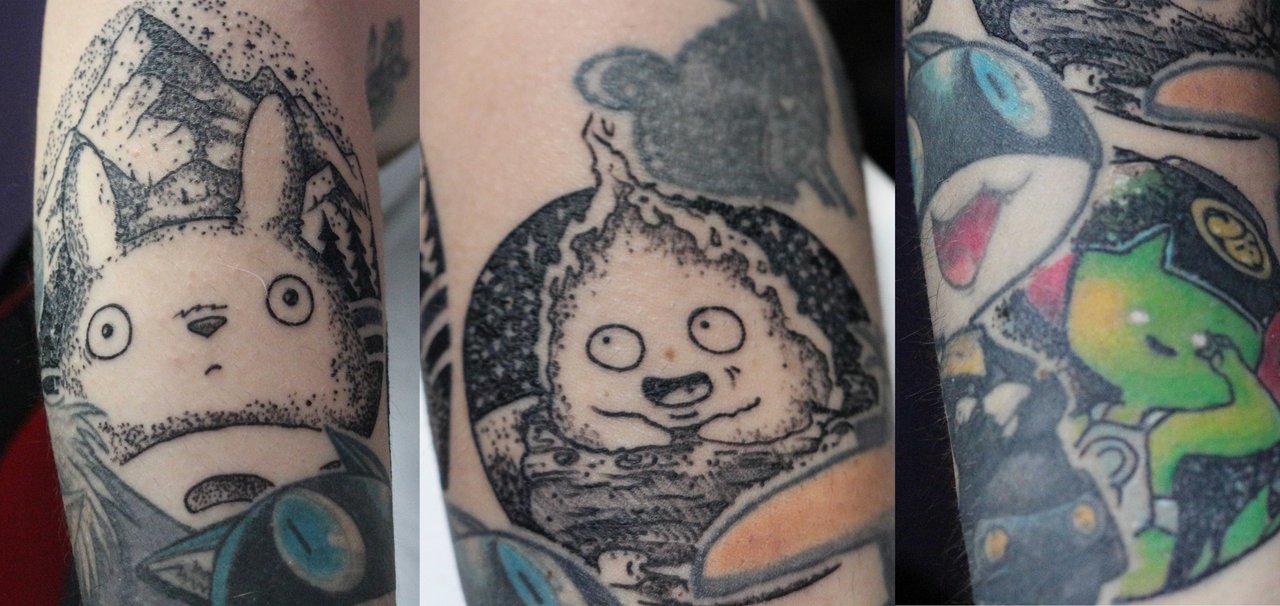 NEW TATTOO !!! (Totoro, Calcifer, Kodama)