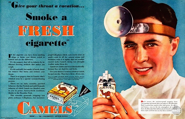 Aj doktor fajci Camelky :D . Taketo boli v minulosti reklamy na tabakove vyrobky.