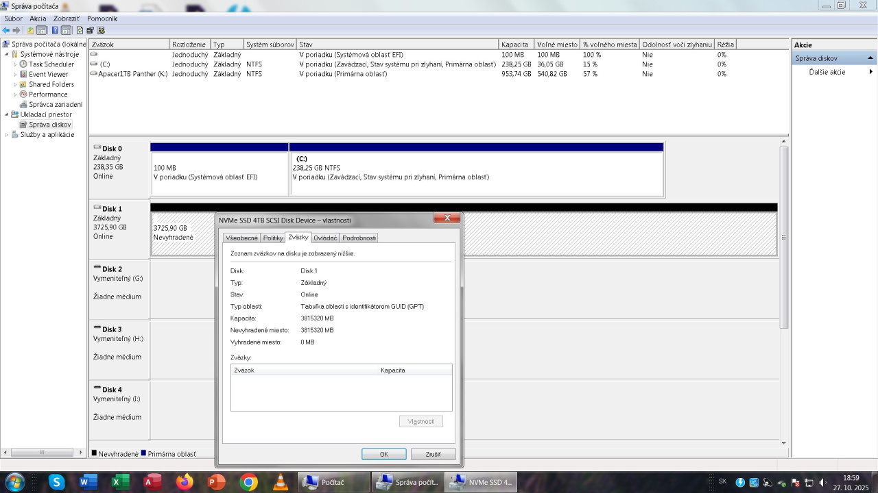 NVMe SSD 4TB (3726 GB) SCSI disk

( zapojeny priamo do M.2 PCIe 3.0 x4 NVMe slotu )

( sakra vzdy zmrsí rozlisenie není to citatelné, treba pozriet tie pics v osobitnom okne, a v orig.velkosti :-/ )