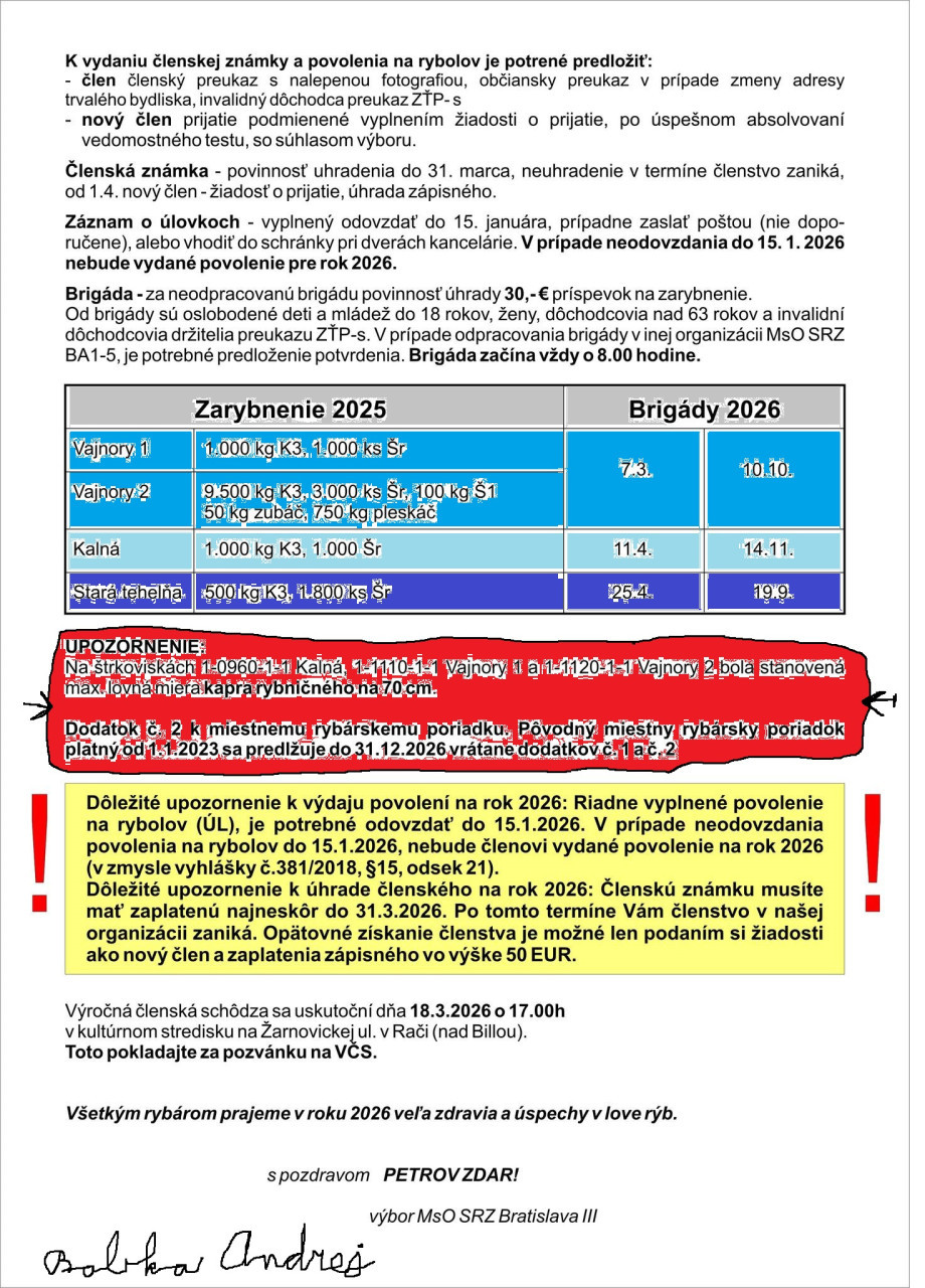 Súhrnné informácie pre členov na rok 2026.    :-O 