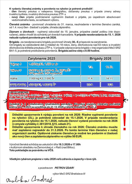 Súhrnné informácie pre členov na rok 2026.    :-O 